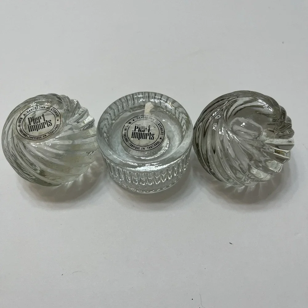 Vintage Pier One Clear Glass Taper Candle Holders Fairy Glass Spiral Swirl 3 Set